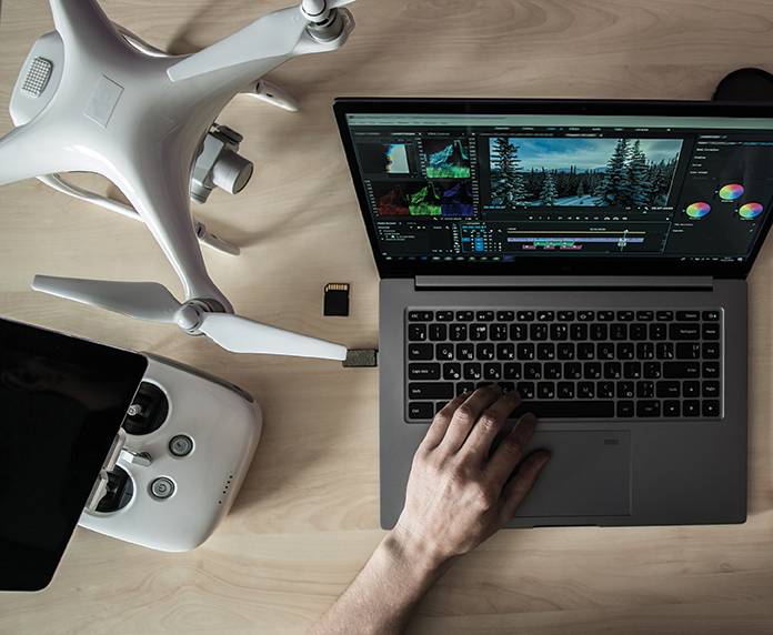 drone and laptop
