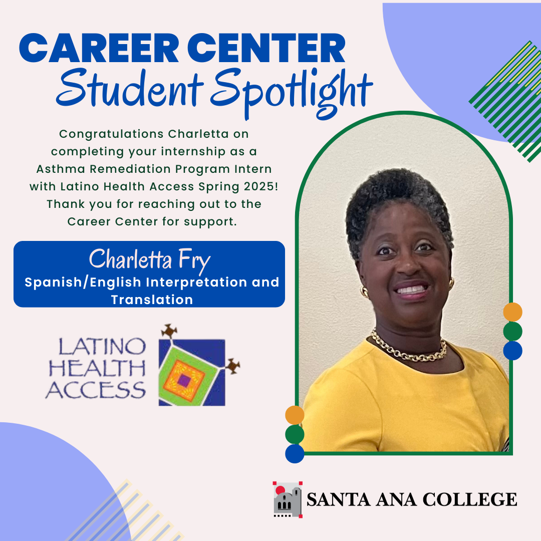 Career Center Student Spotlight graphic for Charlotta Fry congratulating her for finising her internship