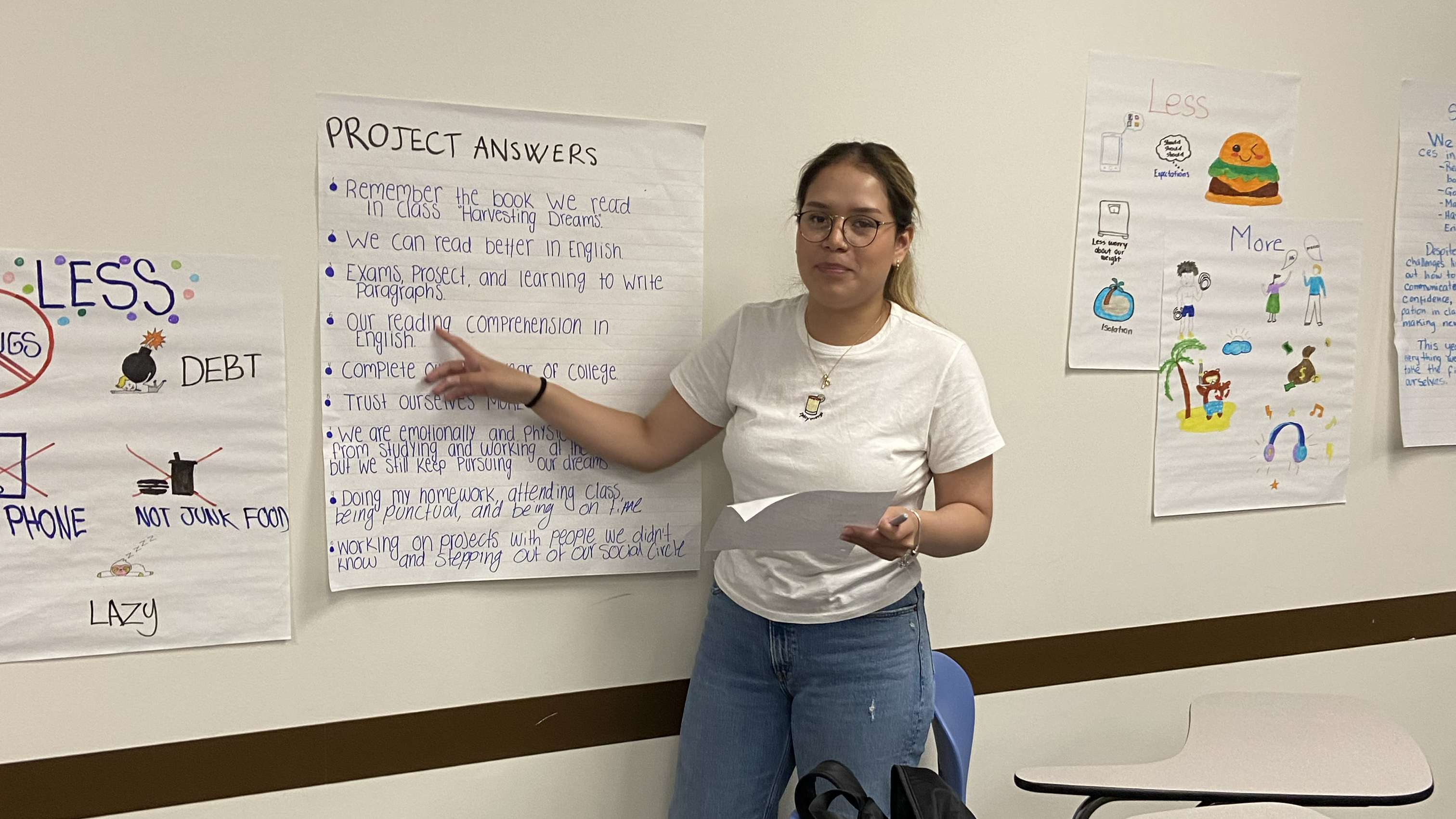 female hispanic student doing a presentation to the class