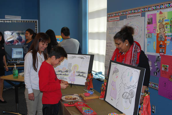 child exploring a classroom
