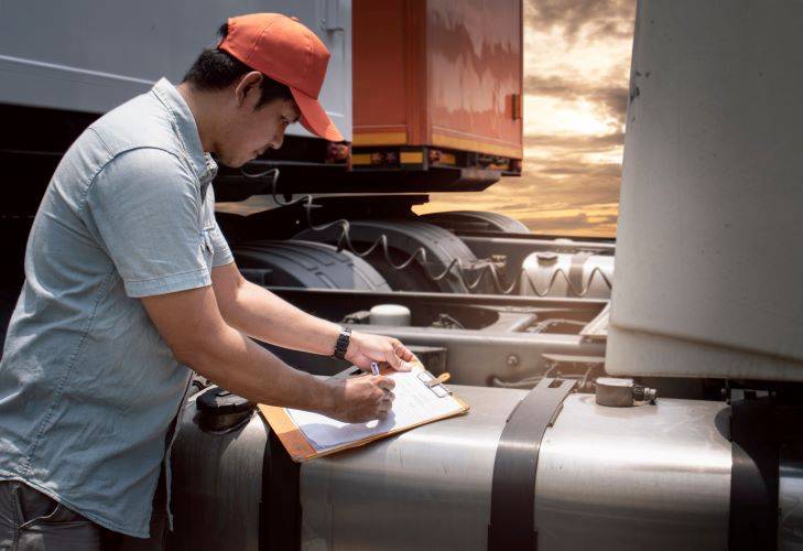 Technician running inspection on a truck