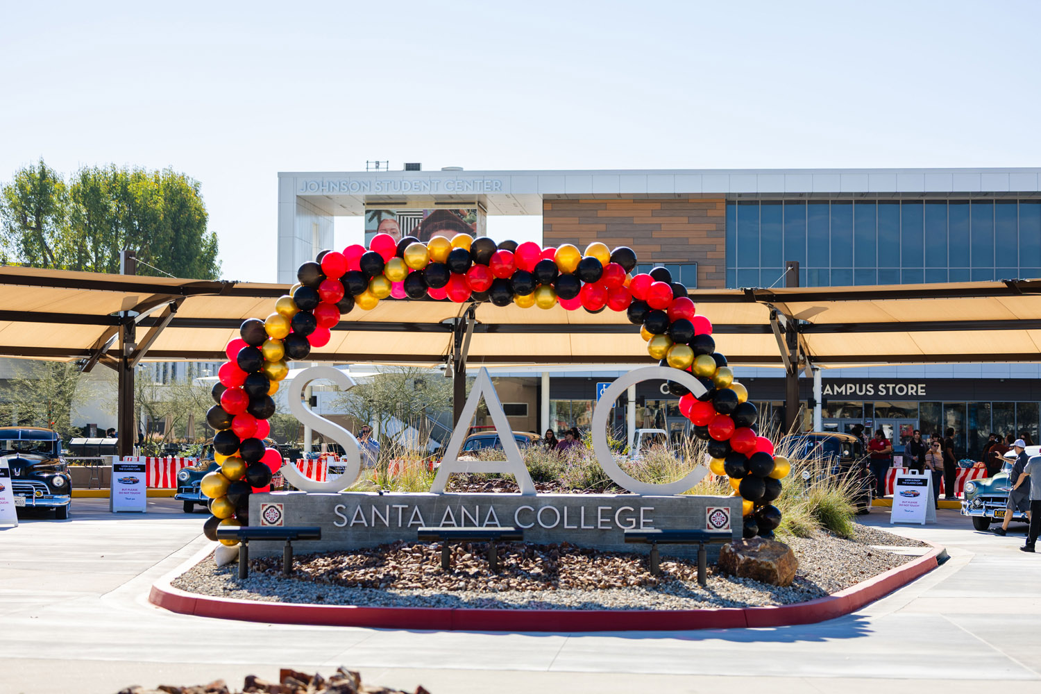 new entrance surrounded by balloon arch