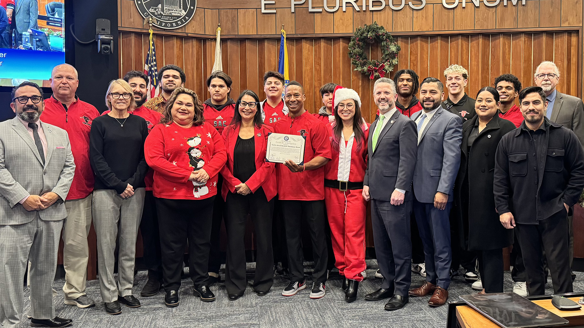 sac football receiving city council honor