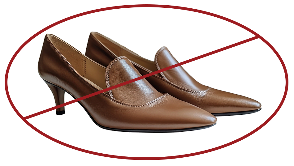 short sharp heels with red slash across